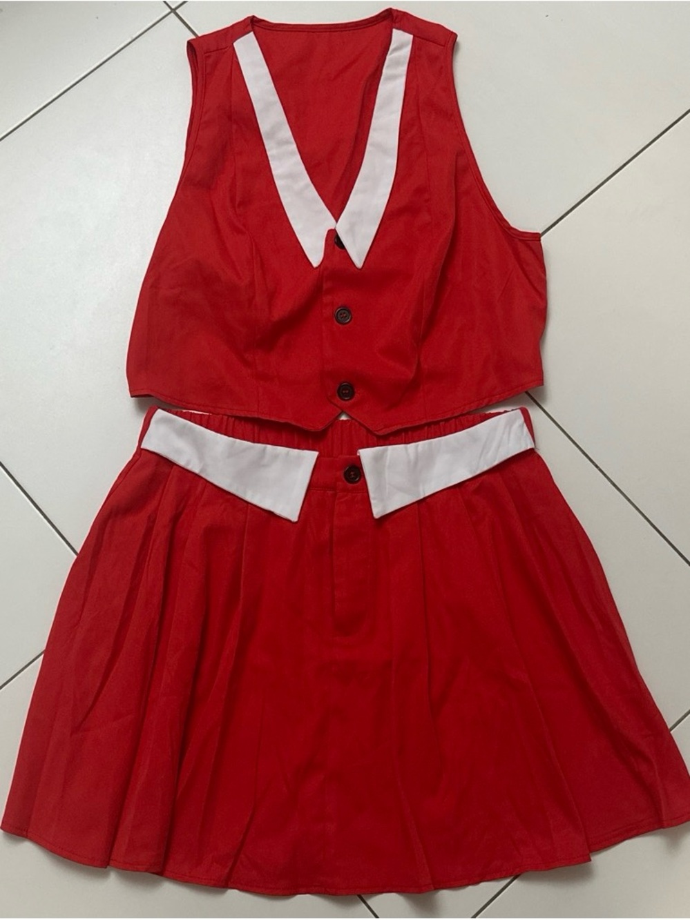 Red Girls' Two-Piece Costume Set with White Trim